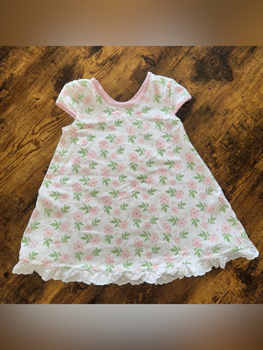 Pink Floral Baby Dress with Eyelet Trim